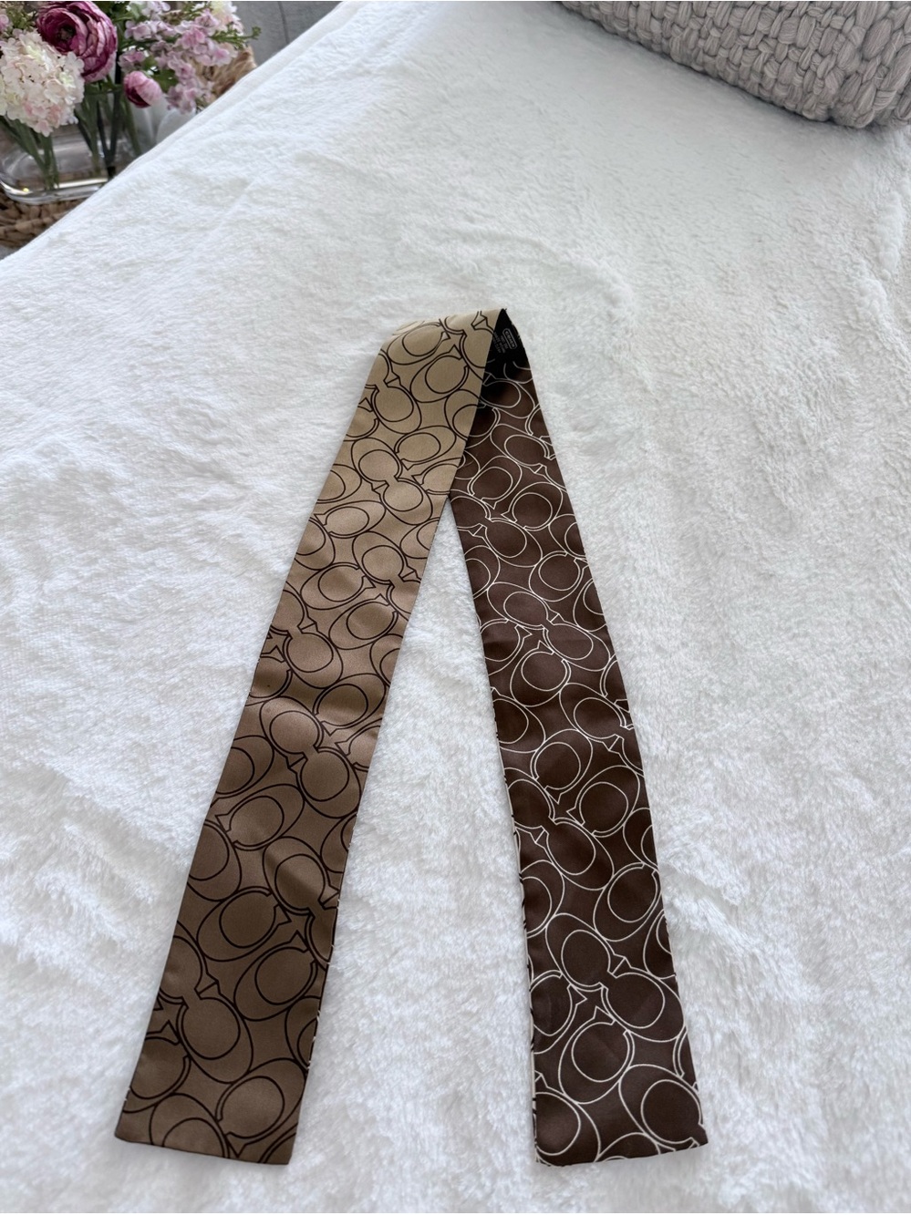 Coach Two-Tone Brown Logo Silk Scarf Tie
